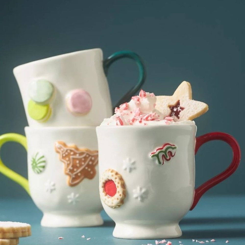NWT  Set of 3  Anthropologie Holifaye Stoneware Mugs Christmas